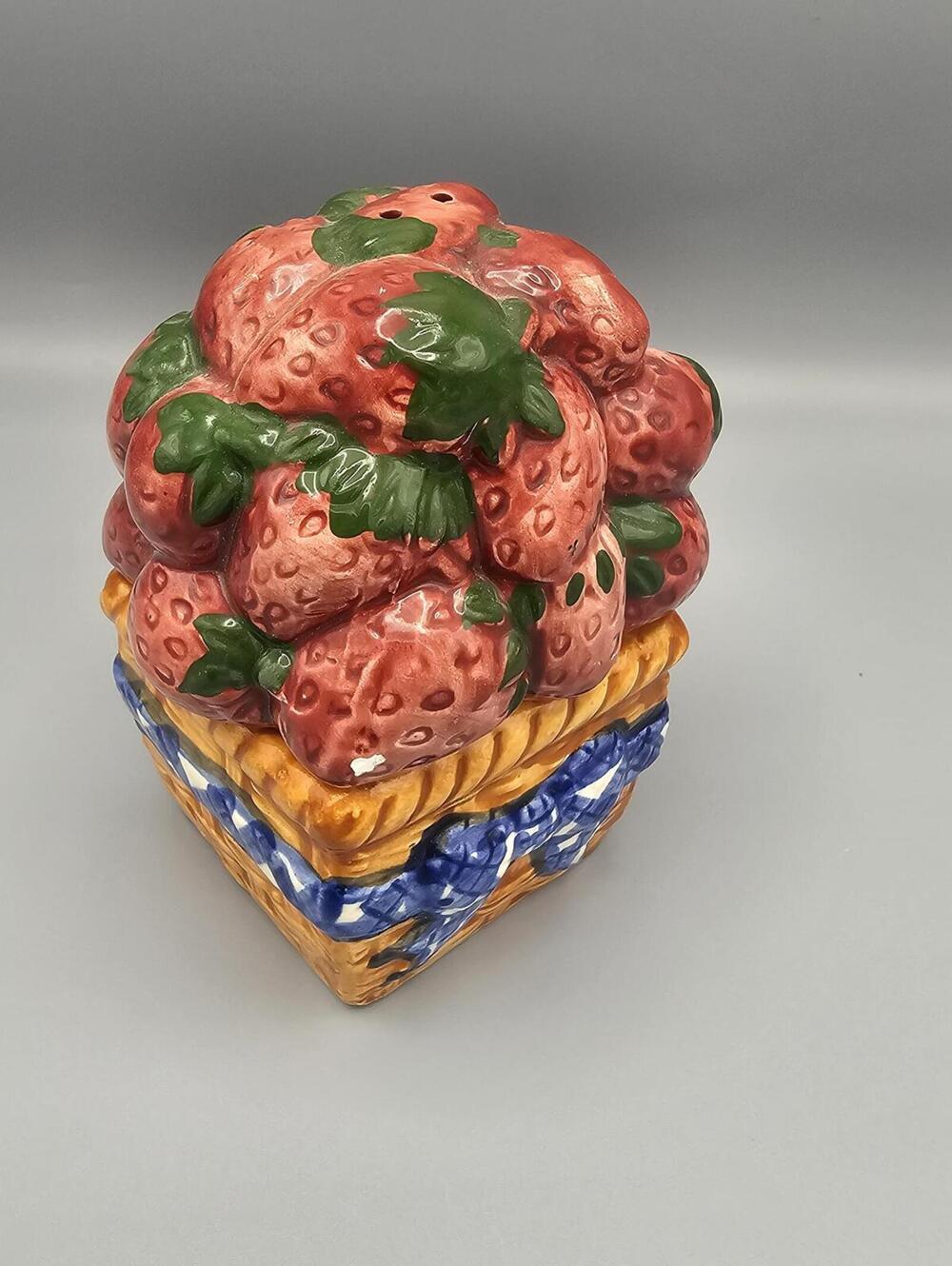 Vintage Ceramic Strawberry Basket salt and pepper shakers